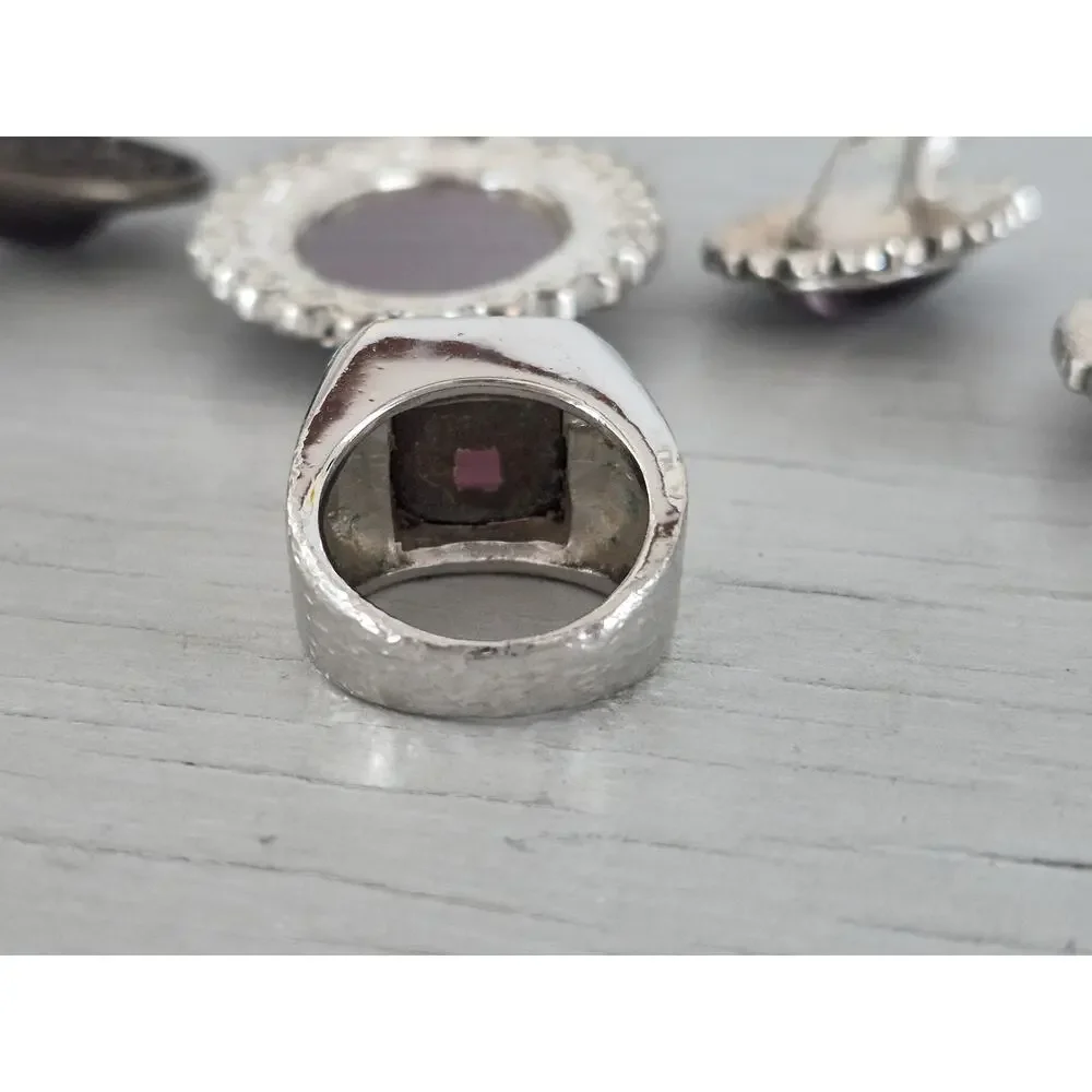Vintage Silver-tone and Purple Stone Jewelry Lot